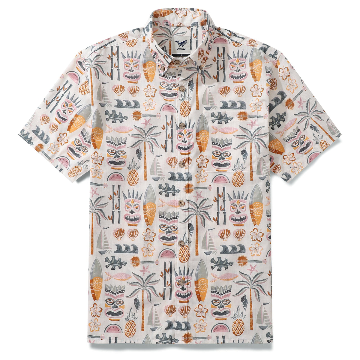 Fashion Hawaiian Shirt For Men Tiki Beach By House of Haricot Button-down Shirt Short Sleeve 100% Cotton Shirt