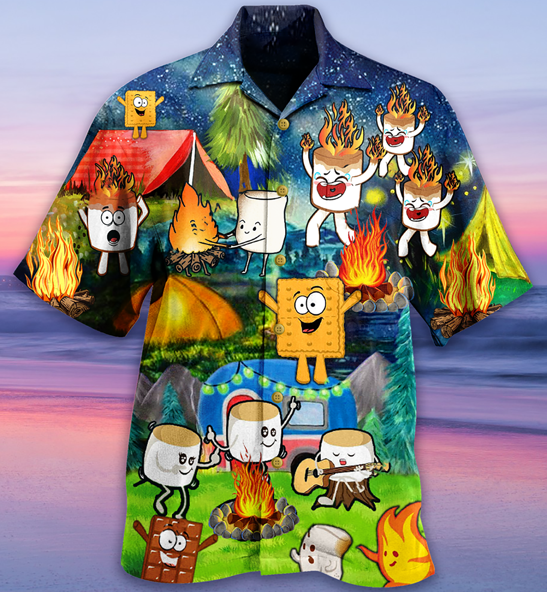 Camping Chocolate Marshmallow Fire - Hawaiian Shirt