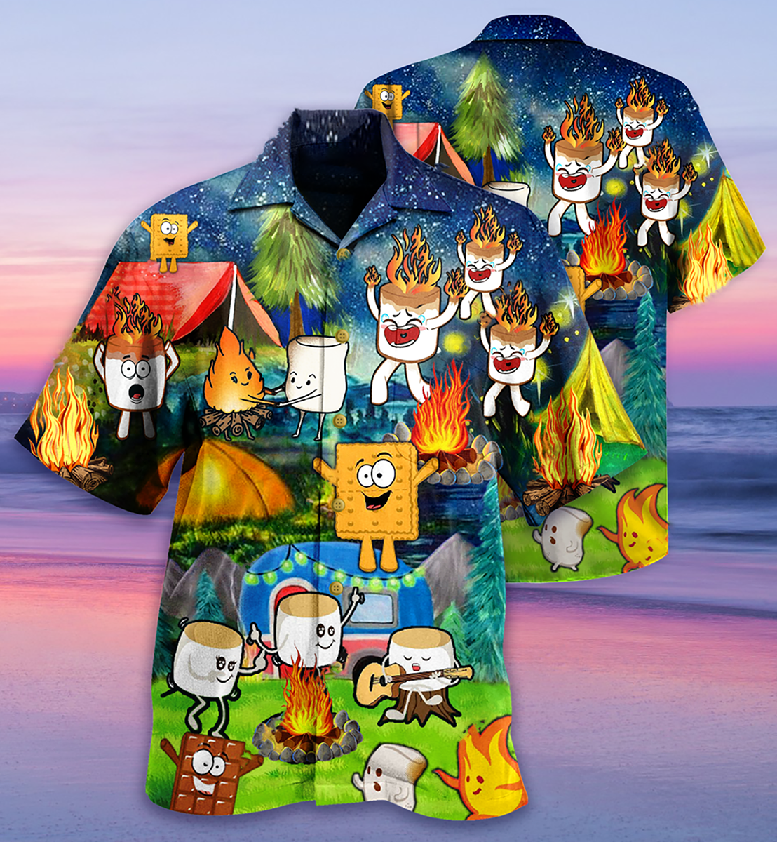 Camping Chocolate Marshmallow Fire - Hawaiian Shirt