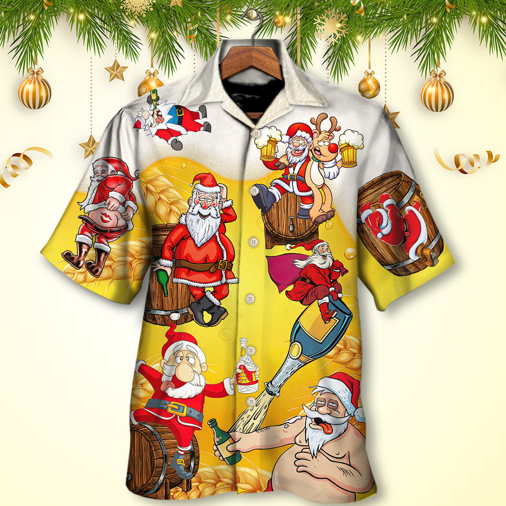 Christmas Santa Claus Drunk Beer Funny Troll Xmas - Hawaiian Shirt