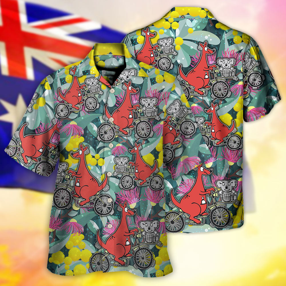 Kangaroo And Koala Ride Cycling Flower Art - Hawaiian Shirt