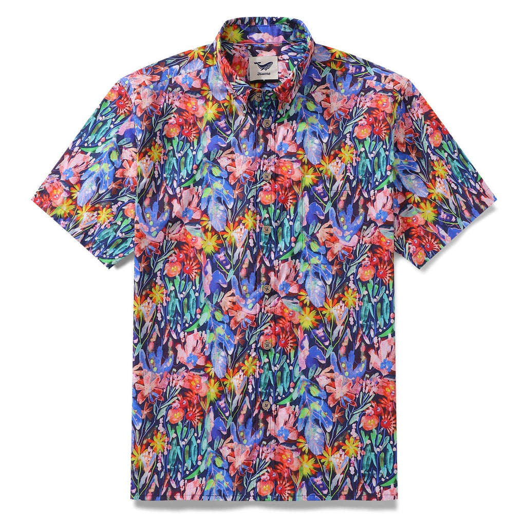 Yiume 1930s Hawaiian Shirt For Men Floral Canvas Cotton Button-down Short Sleeve Camp Shirt Floral Canvas By Maria Montiel