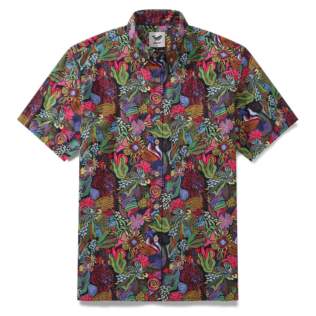 Yiume 1950s Hawaiian Shirt For Men Josephine George Plants Cotton Button-down Short Sleeve Floral Shirt Aloha Flourish By Josephine George