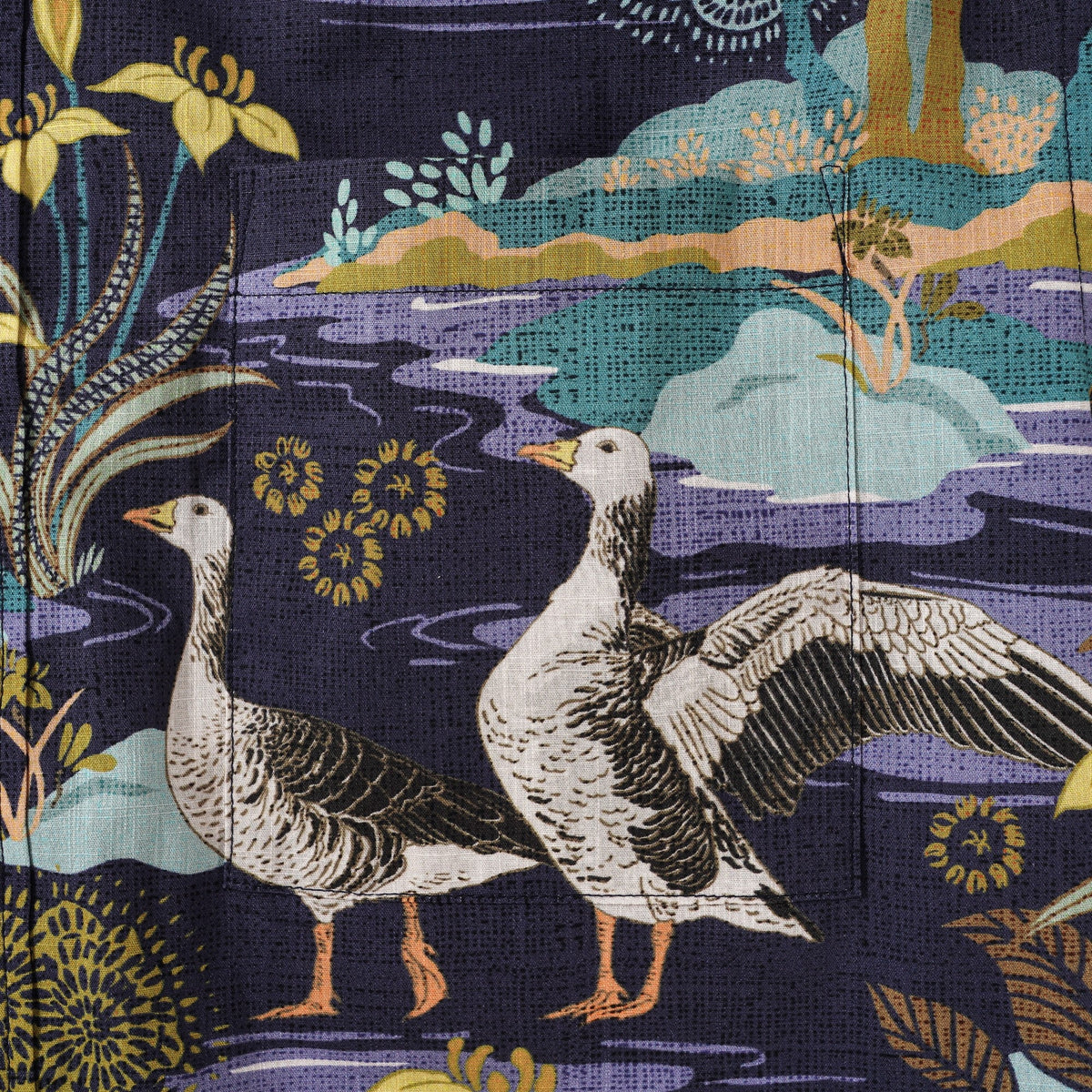 Men's Hawaiian Shirt Short Sleeve Button-down 100% Cotton Blue Aloha The Yellow Iris River By Abigail Bryan