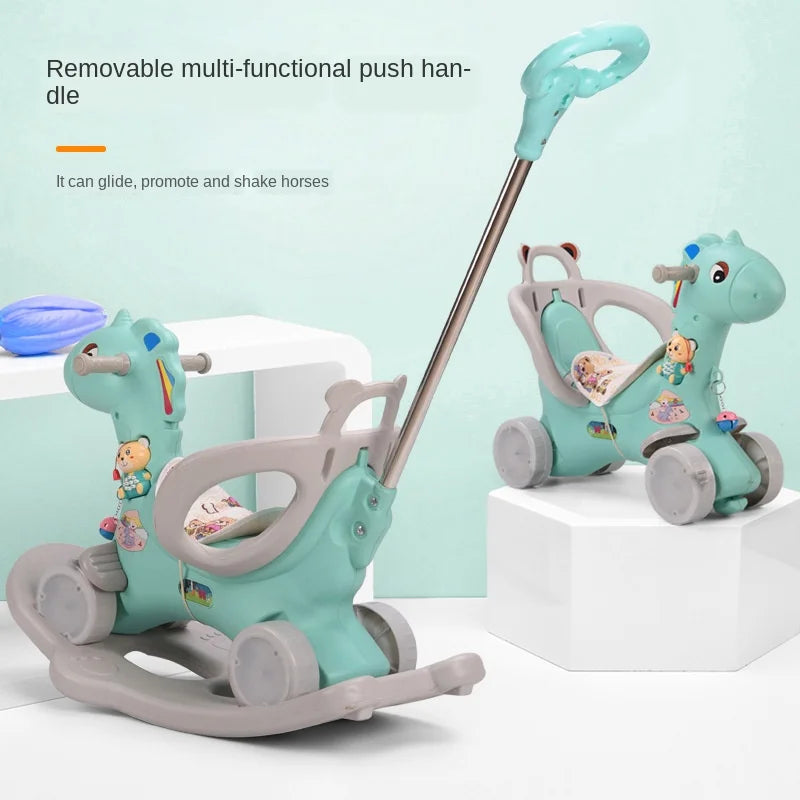 Children Rocking Horse Thickening Plastic Ride on Animal Toys Rocking Horse with Safety Harness Seat Music Baby Rocking Chair