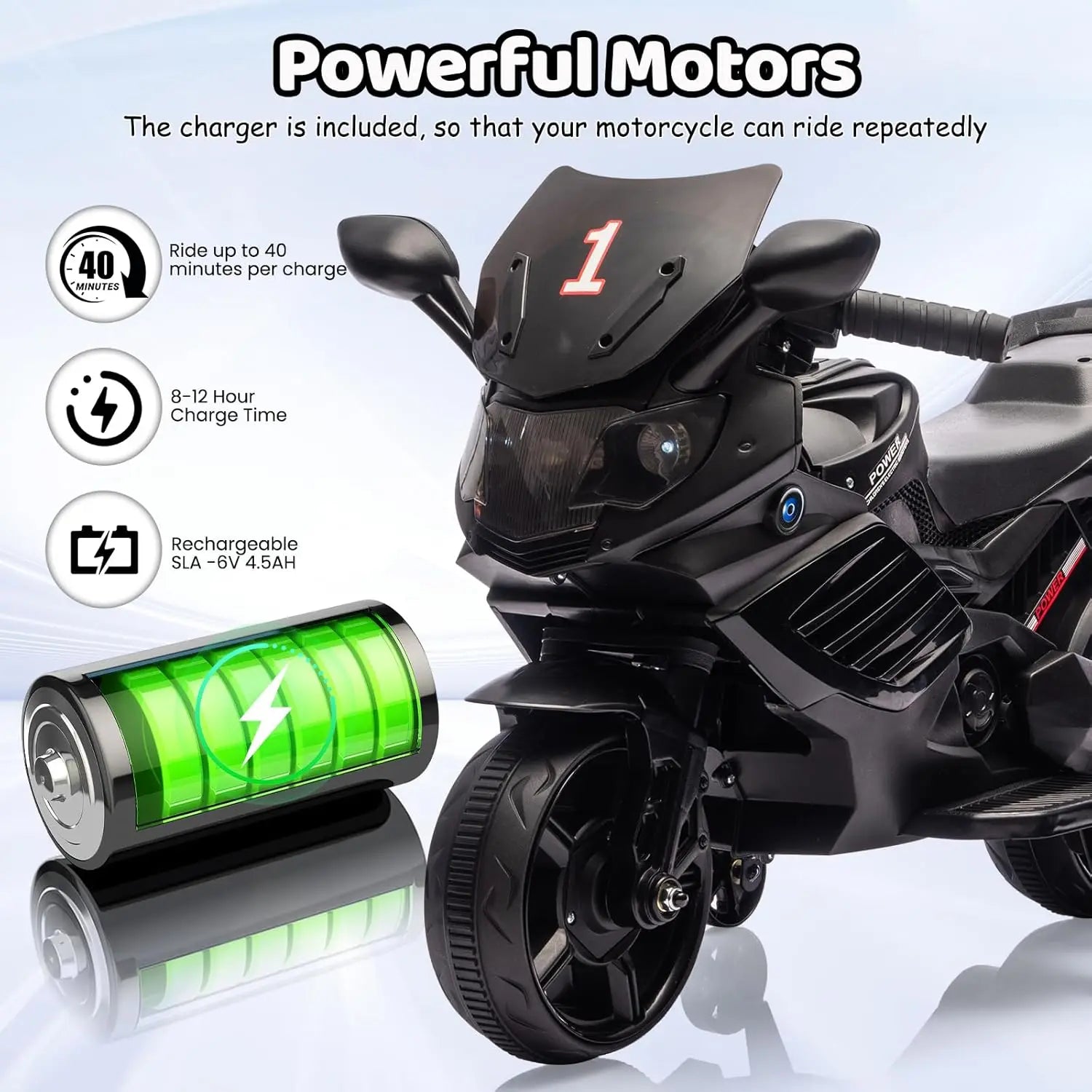 6V Kids Ride On Toys,Electric Toddlers Motorcycle,Battery Powered,w/Treaded Tires,Working Headlight, Horn, Music,Training Wheels