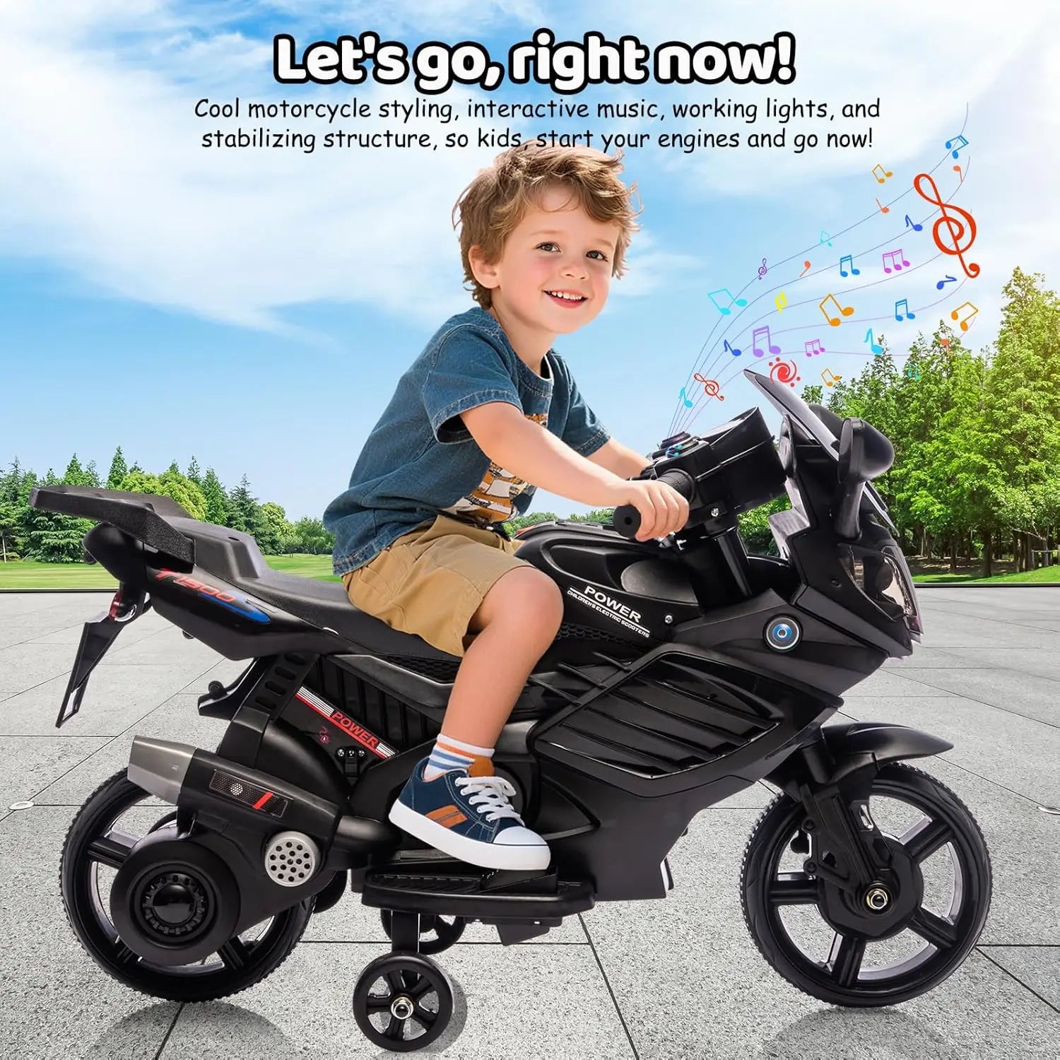 6V Kids Ride On Toys,Electric Toddlers Motorcycle,Battery Powered,w/Treaded Tires,Working Headlight, Horn, Music,Training Wheels