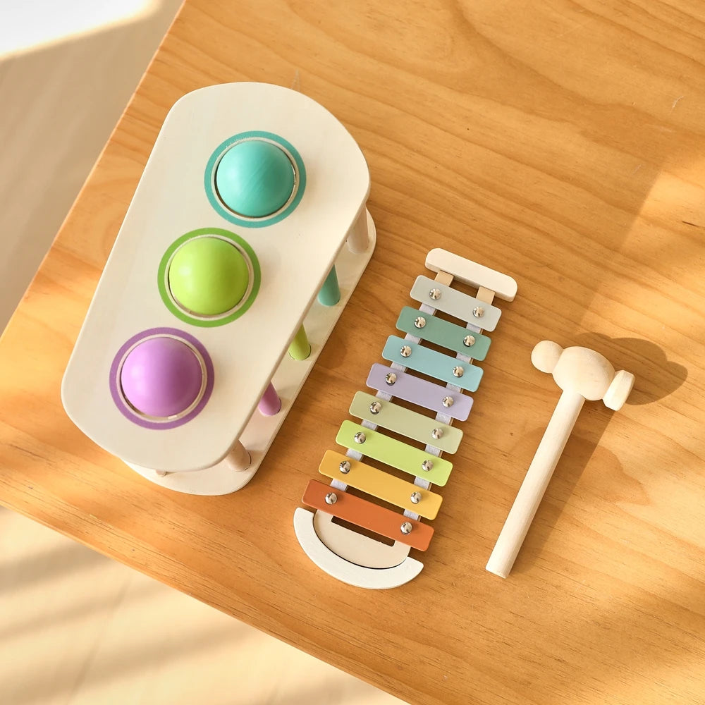 2pc Wooden Musical Toy Baby Toys 6 12 Months Percussion Xylophone Sets Baby Toys Mole Game Wooden Toys Baby Educational Toys