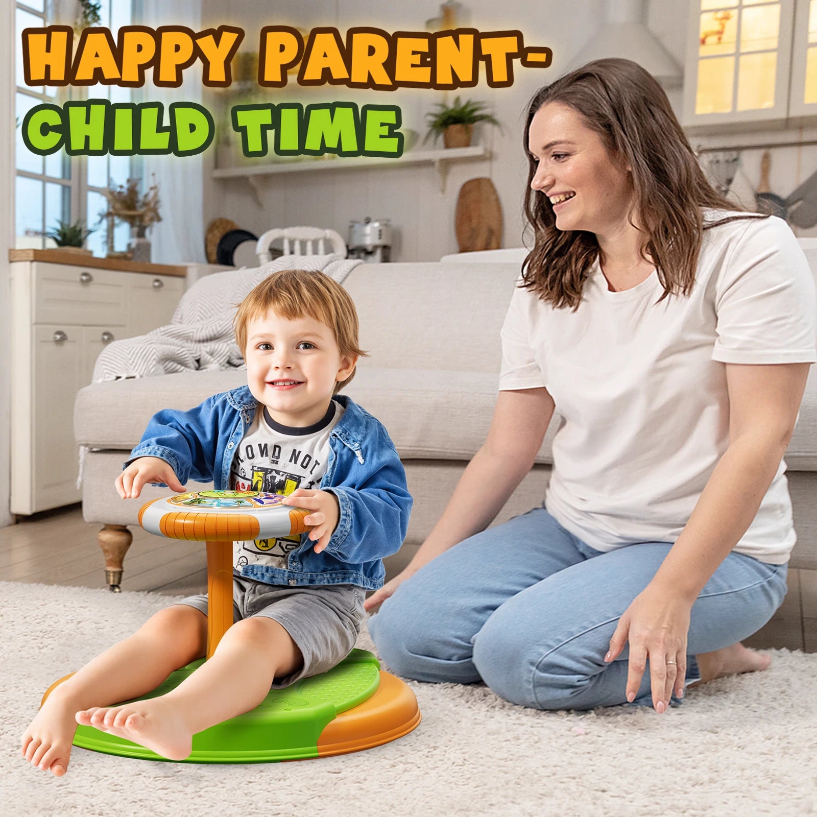 Sit and Spin Toys for Toddlers, 360° Toddler Spinning Seat with LED Lights and Music, Sensory Toys Birthday for Kids