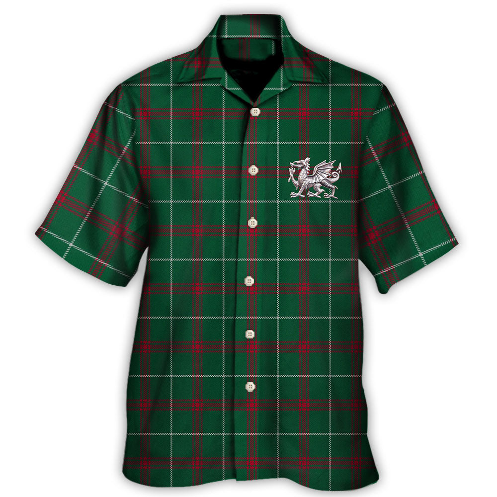 Tartan Wales Symbol Flag Green Color - Hawaiian Shirt