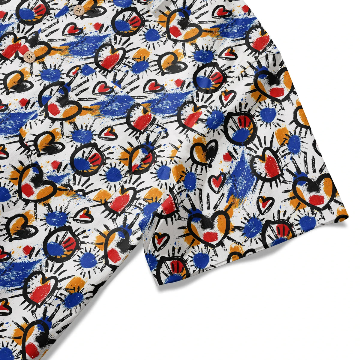 LeosWare® Men's Hawaiian Shirt Short Sleeve Button-up 100% Cotton White Aloha Color Clash Heart Mango By Ann