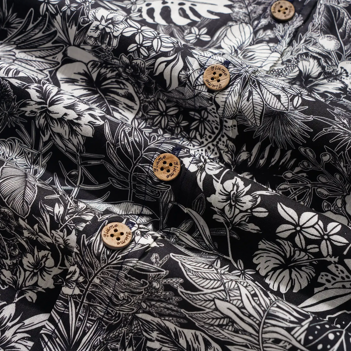 Men's Hawaiian Shirt Short Sleeve Button-down 100% Cotton White Aloha Monochrome Tropical Jungle Charm By Cigar