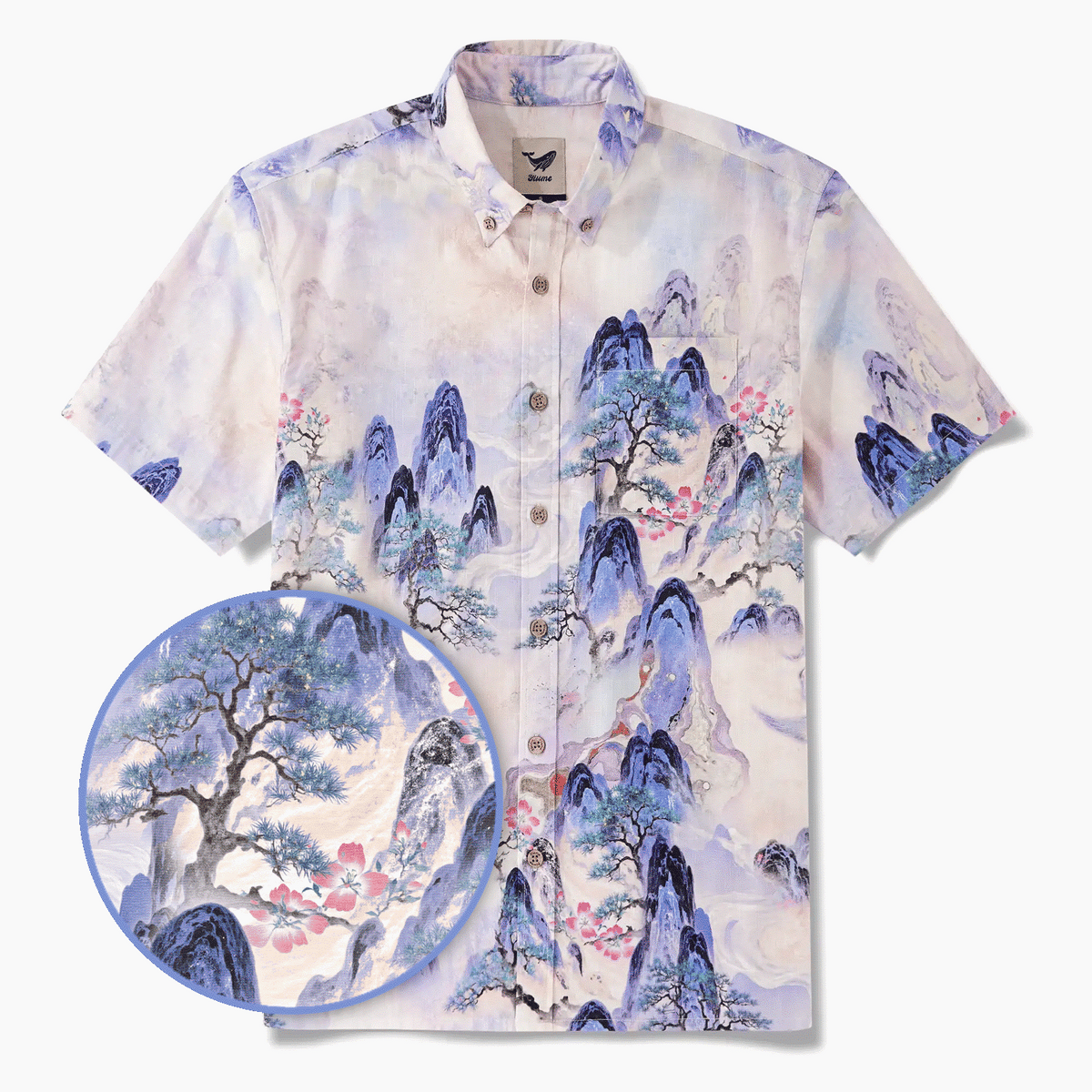 Men's Hawaiian Shirt Short Sleeve Button-down 100% Cotton Purple Aloha Purple Mountain Retreat By Sylvia